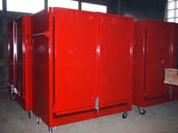 Red metal cabinets